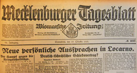 Titelseite Mecklenburger Tagesblatt - Wismarsche Zeitung